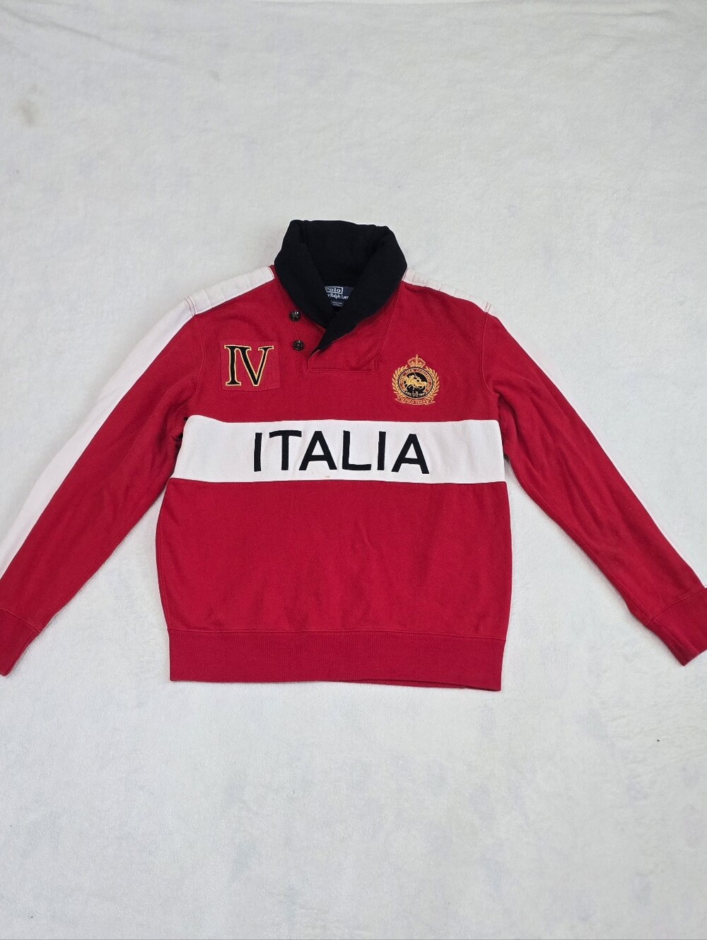 Men's Polo Ralph Lauren Sweater Vintage Red ITALIA Snow Cup Shaw Neck Size Large